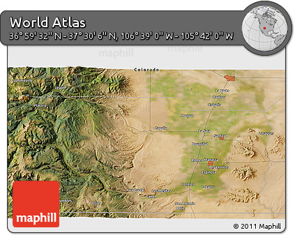 Satellite 3D Map of the Area around 37° 14' 49" N, 106° 10' 30" W