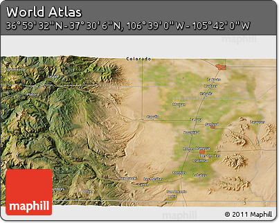 Satellite 3D Map of the Area around 37° 14' 49" N, 106° 10' 30" W