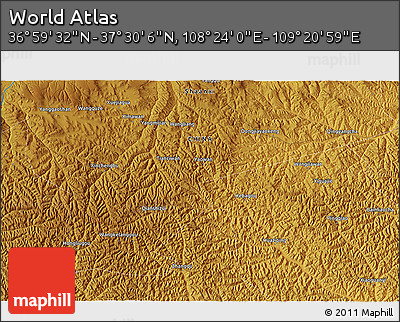 Physical 3D Map of the Area around 37° 14' 49" N, 108° 52' 30" E