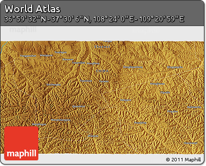 Physical 3D Map of the Area around 37° 14' 49" N, 108° 52' 30" E
