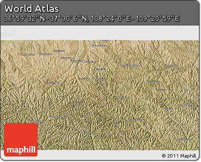 Satellite 3D Map of the Area around 37° 14' 49" N, 108° 52' 30" E