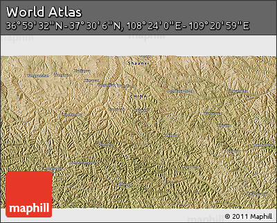 Satellite 3D Map of the Area around 37° 14' 49" N, 108° 52' 30" E