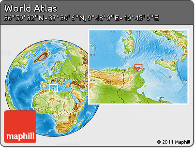Physical Location Map of the Area around 37° 14' 49" N, 10° 16' 30" E