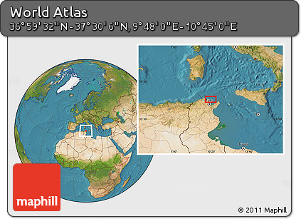 Satellite Location Map of the Area around 37° 14' 49" N, 10° 16' 30" E