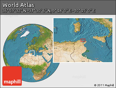 Satellite Location Map of the Area around 37° 14' 49" N, 10° 16' 30" E