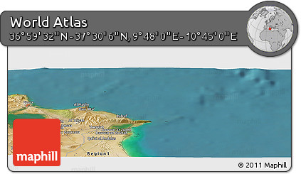 Satellite Panoramic Map of the Area around 37° 14' 49" N, 10° 16' 30" E
