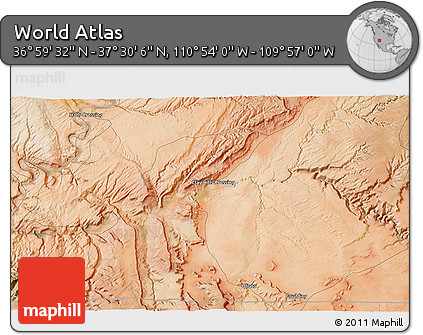 Satellite 3D Map of the Area around 37° 14' 49" N, 110° 25' 30" W