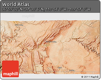 Satellite 3D Map of the Area around 37° 14' 49" N, 110° 25' 30" W