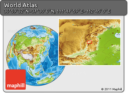 Physical Location Map of the Area around 37° 14' 49" N, 112° 16' 30" E