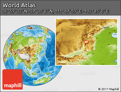 Physical Location Map of the Area around 37° 14' 49" N, 112° 16' 30" E