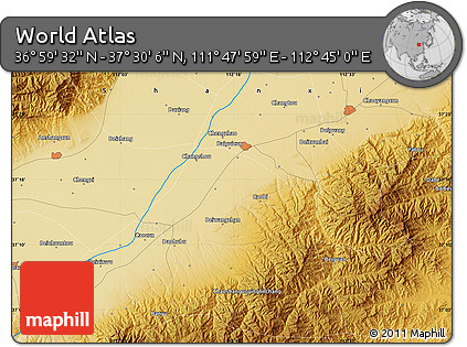 Physical Map of the Area around 37° 14' 49" N, 112° 16' 30" E