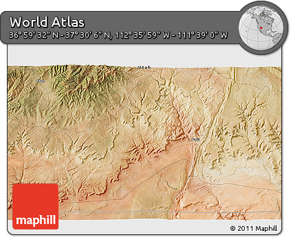 Satellite 3D Map of the Area around 37° 14' 49" N, 112° 7' 30" W