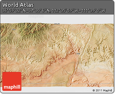 Satellite 3D Map of the Area around 37° 14' 49" N, 112° 7' 30" W