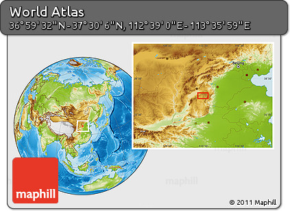 Physical Location Map of the Area around 37° 14' 49" N, 113° 7' 30" E