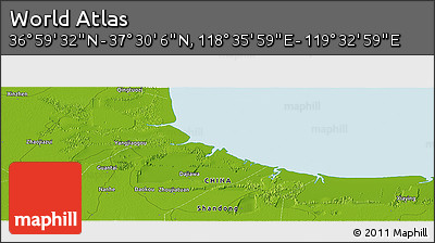 Physical Panoramic Map of the Area around 37° 14' 49" N, 119° 4' 29" E