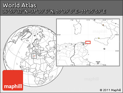 Blank Location Map of the Area around 37° 14' 49" N, 11° 7' 30" E
