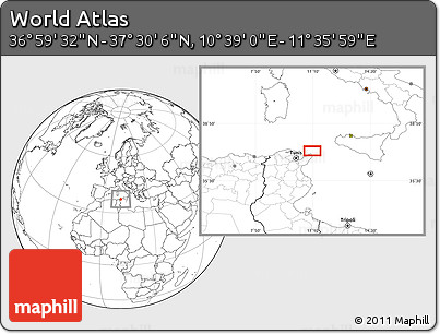 Blank Location Map of the Area around 37° 14' 49" N, 11° 7' 30" E
