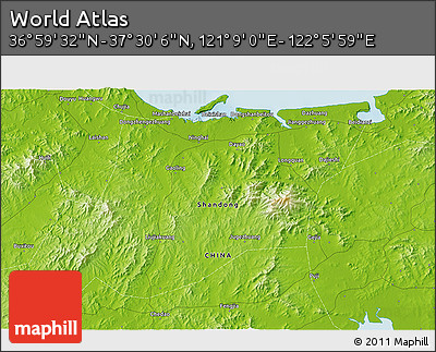 Physical 3D Map of the Area around 37° 14' 49" N, 121° 37' 30" E