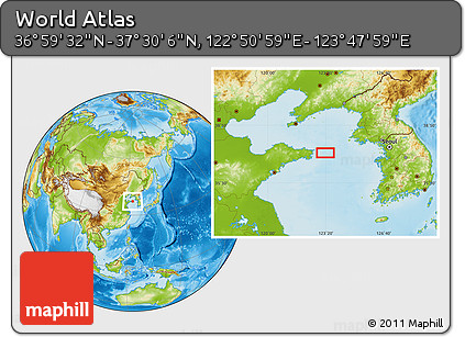 Physical Location Map of the Area around 37° 14' 49" N, 123° 19' 29" E