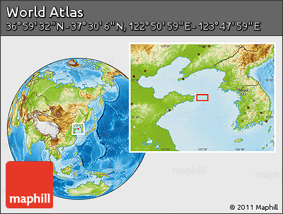 Physical Location Map of the Area around 37° 14' 49" N, 123° 19' 29" E