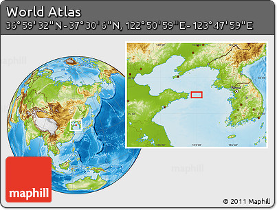 Physical Location Map of the Area around 37° 14' 49" N, 123° 19' 29" E