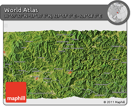 Satellite 3D Map of the Area around 37° 14' 49" N, 128° 25' 30" E