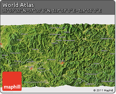 Satellite 3D Map of the Area around 37° 14' 49" N, 128° 25' 30" E