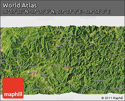 Satellite 3D Map of the Area around 37° 14' 49" N, 128° 25' 30" E