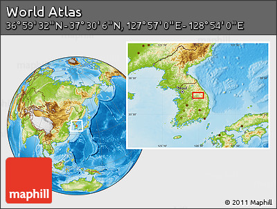 Physical Location Map of the Area around 37° 14' 49" N, 128° 25' 30" E
