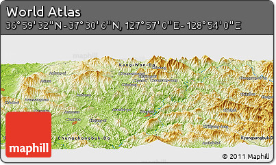 Physical Panoramic Map of the Area around 37° 14' 49" N, 128° 25' 30" E