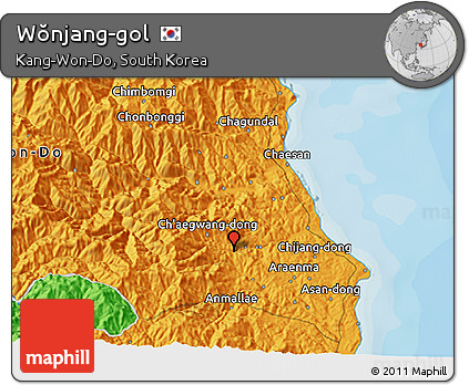Political 3D Map of Wŏnjang-gol