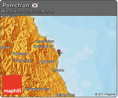 Political 3D Map of Pon-ch'on