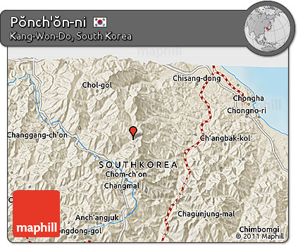 Shaded Relief 3D Map of Pŏnch'ŏn-ni
