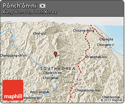 Shaded Relief 3D Map of Pŏnch'ŏn-ni