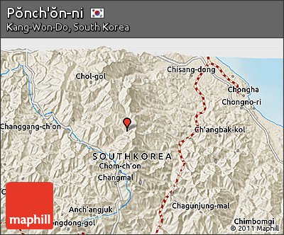 Shaded Relief 3D Map of Pŏnch'ŏn-ni