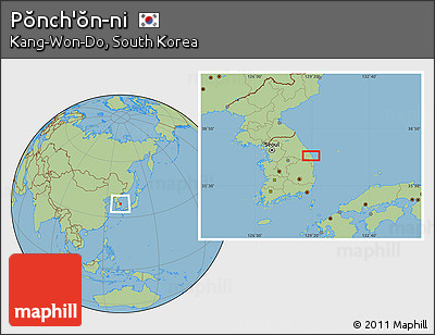 Savanna Style Location Map of Pŏnch'ŏn-ni