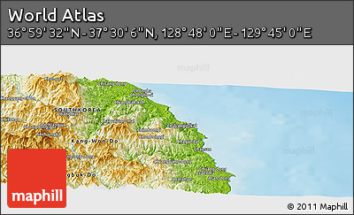 Physical Panoramic Map of the Area around 37° 14' 49" N, 129° 16' 30" E