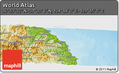 Physical Panoramic Map of the Area around 37° 14' 49" N, 129° 16' 30" E