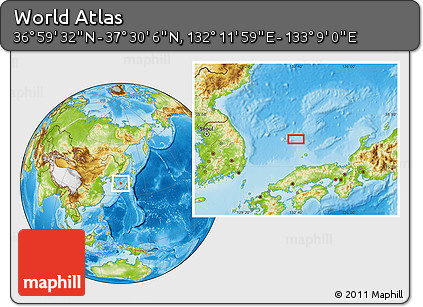 Physical Location Map of the Area around 37° 14' 49" N, 132° 40' 30" E