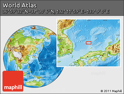 Physical Location Map of the Area around 37° 14' 49" N, 132° 40' 30" E