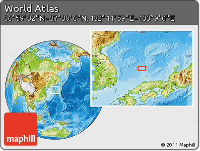 Physical Location Map of the Area around 37° 14' 49" N, 132° 40' 30" E
