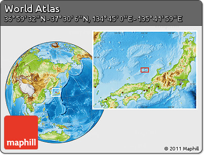 Physical Location Map of the Area around 37° 14' 49" N, 135° 13' 29" E