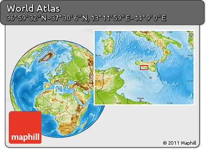 Physical Location Map of the Area around 37° 14' 49" N, 13° 40' 30" E