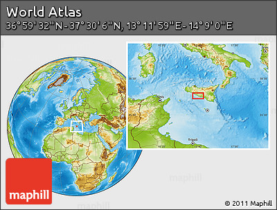 Physical Location Map of the Area around 37° 14' 49" N, 13° 40' 30" E