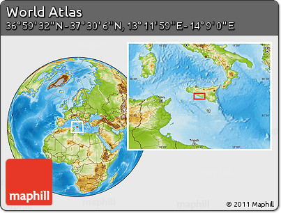 Physical Location Map of the Area around 37° 14' 49" N, 13° 40' 30" E