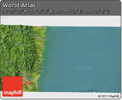 Satellite 3D Map of the Area around 37° 14' 49" N, 141° 10' 30" E