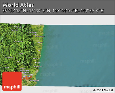 Satellite 3D Map of the Area around 37° 14' 49" N, 141° 10' 30" E