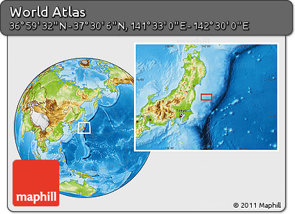 Physical Location Map of the Area around 37° 14' 49" N, 142° 1' 30" E