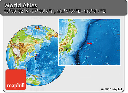 Physical Location Map of the Area around 37° 14' 49" N, 144° 34' 29" E
