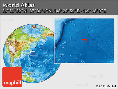 Physical Location Map of the Area around 37° 14' 49" N, 148° 49' 29" E